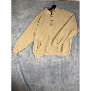 Straight Down Men Tan Forest Highlands 1/4 Button Pullover Sweatshirt Size L USA